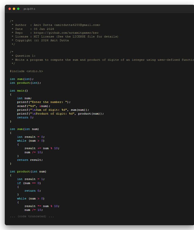 Question 1: Write a program to compute the sum and product of digits of an integer using user-defined functions.